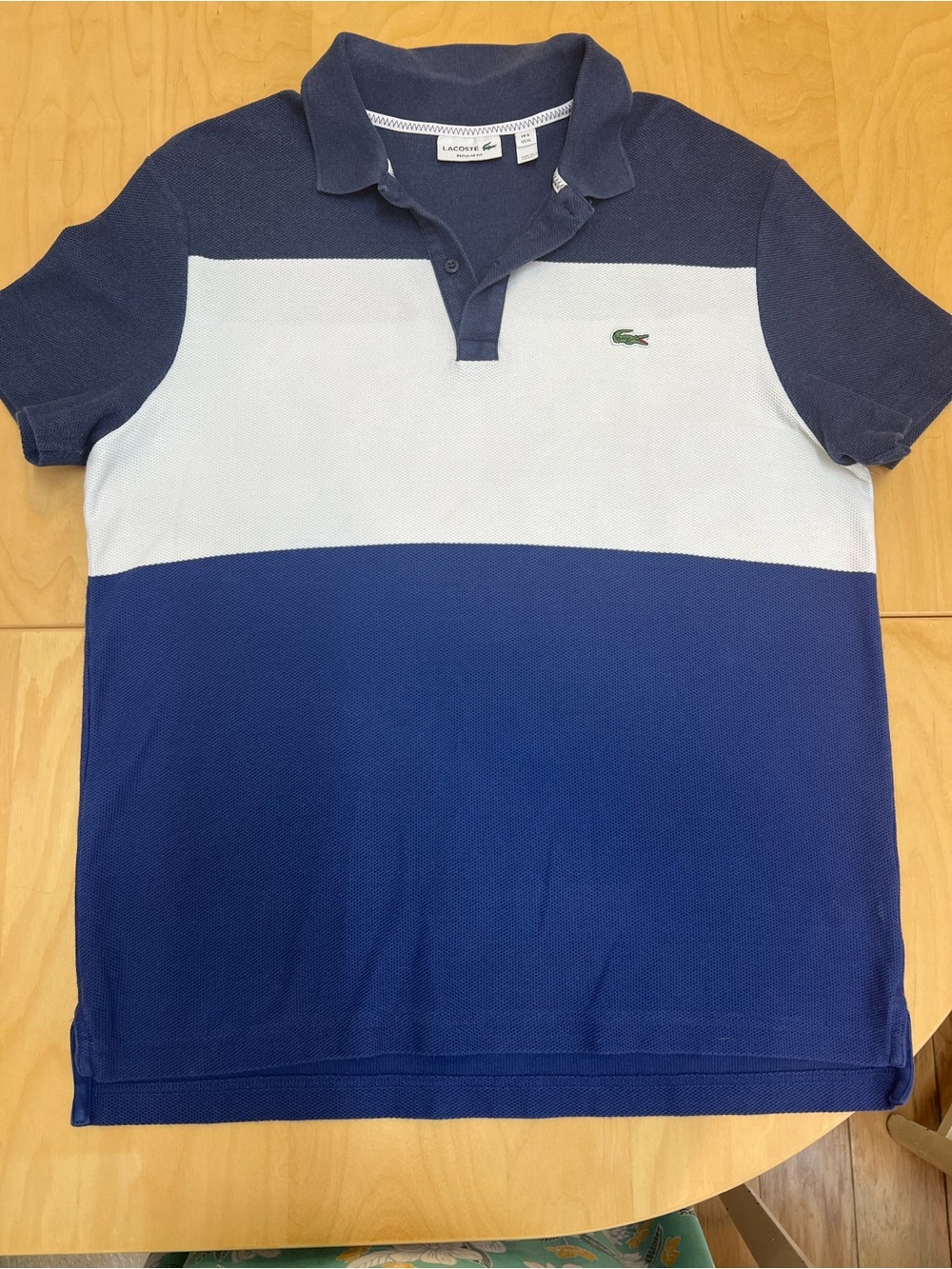 Lacoste Men’s Three-Tone Polo in Navy, White & Royal Blue size XL